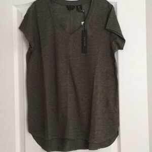 TAHARI Linen Olive Green short sleeve women’s top - size M